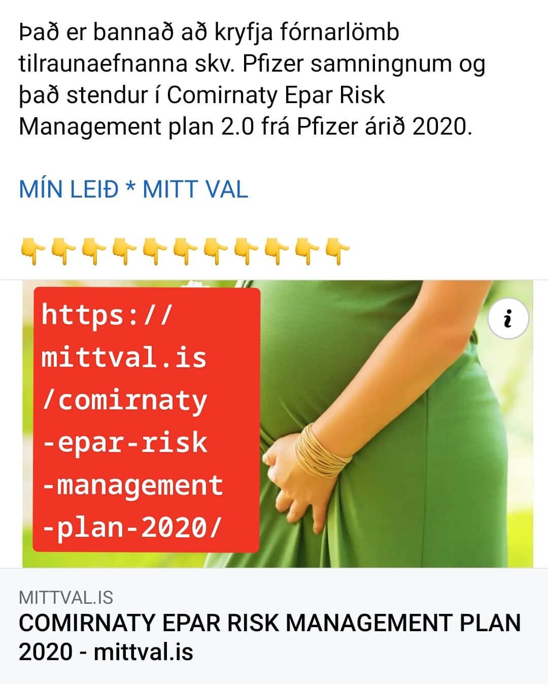 Áhættugreining Pfizer Comirnaty Epar Risk Management Plan 2.0 árið 2020