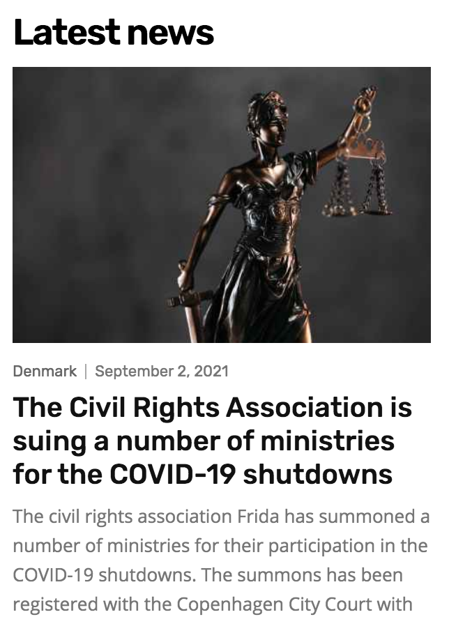 The Civil Rights Association is suing a number of ministries for the COVID-19 shutdowns