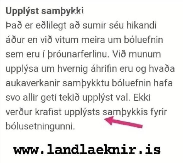 Alma Möller landlæknir: Ekki verður krafist upplýsts samþykkis fyrir bólusetningunni.